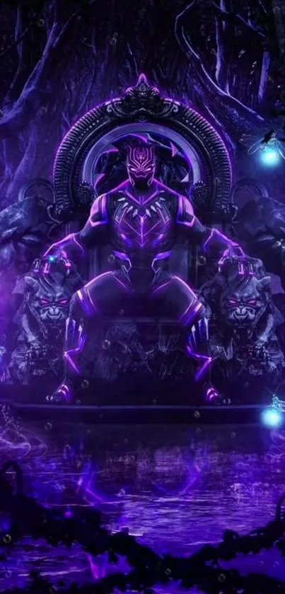 Purple Panther throne in mystical forest theme.