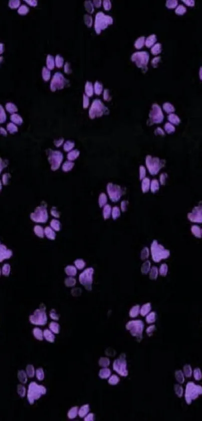 Purple paw print wallpaper with dark background and vibrant design.