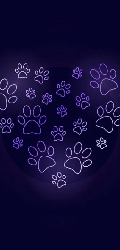 Purple paw print wallpaper on dark background with glowing effect.