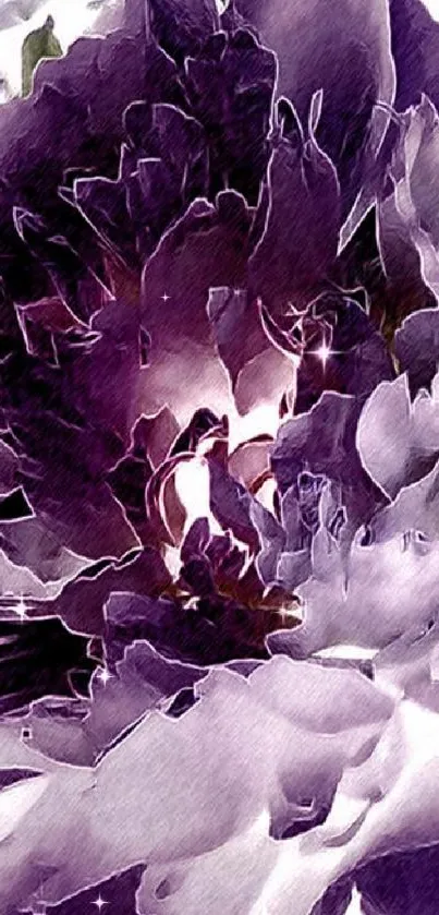 Purple peony floral art with watercolor effect on mobile wallpaper.