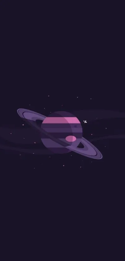 Stylized purple planet with rings on dark mobile wallpaper.