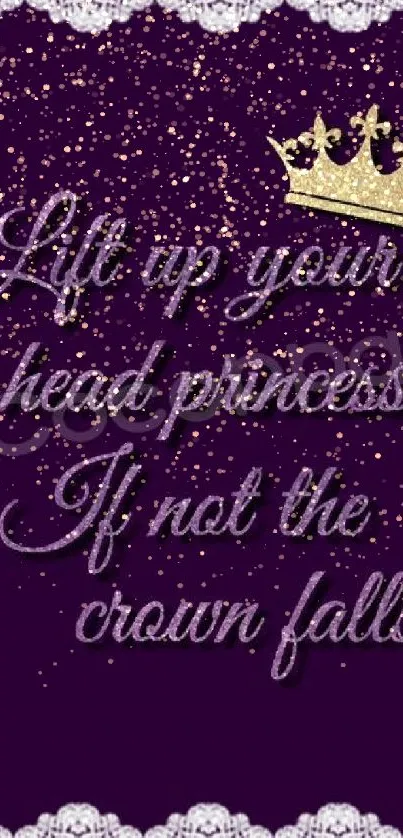 Purple wallpaper with a princess quote and crown design.