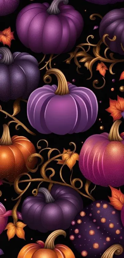Purple and orange pumpkin design wallpaper, perfect for autumn theme.