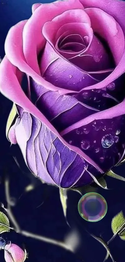 Abstract purple rose art with vibrant colors and intricate details.