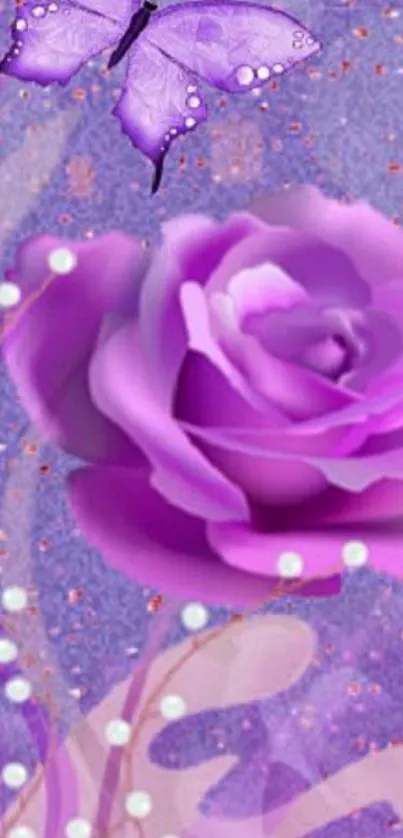 Purple rose and butterfly mobile wallpaper.