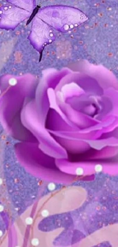 Purple rose and butterfly on a light purple background.