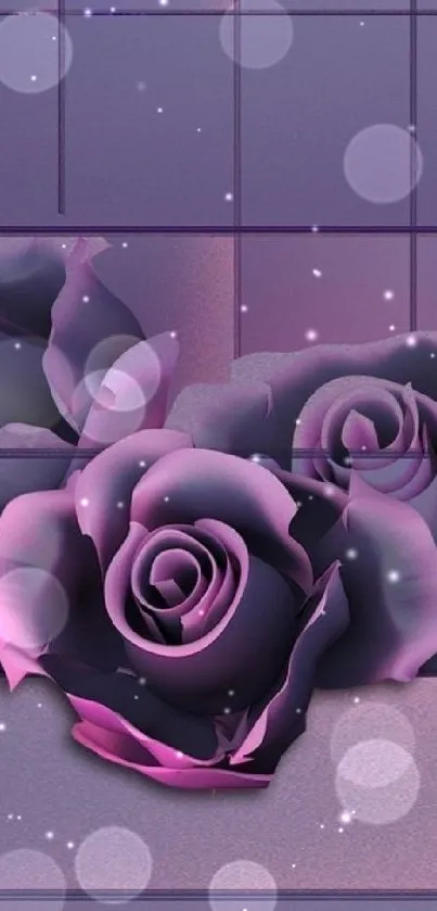 Purple roses with artistic design on a mobile wallpaper background.