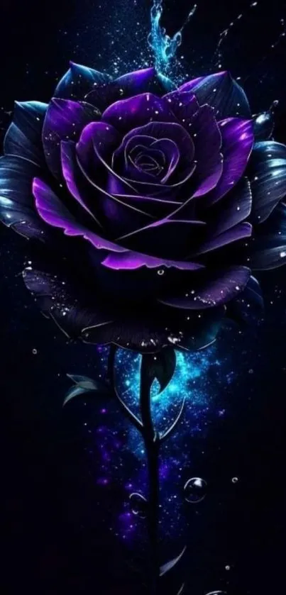 Elegant digital wallpaper featuring a vibrant purple rose on a dark background.