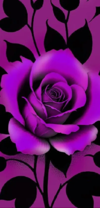 Mobile wallpaper featuring a purple rose with dark leaves.