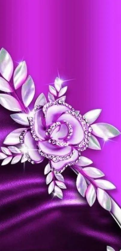 Elegant purple wallpaper with jeweled rose design.