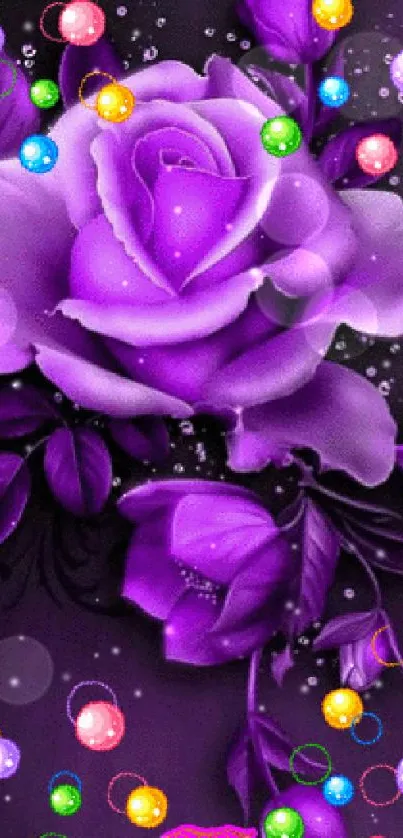 Purple rose mobile wallpaper with colorful glitters.