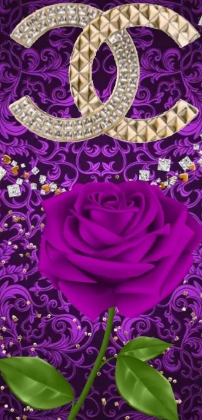 Luxurious mobile wallpaper with a purple rose and ornate patterns.