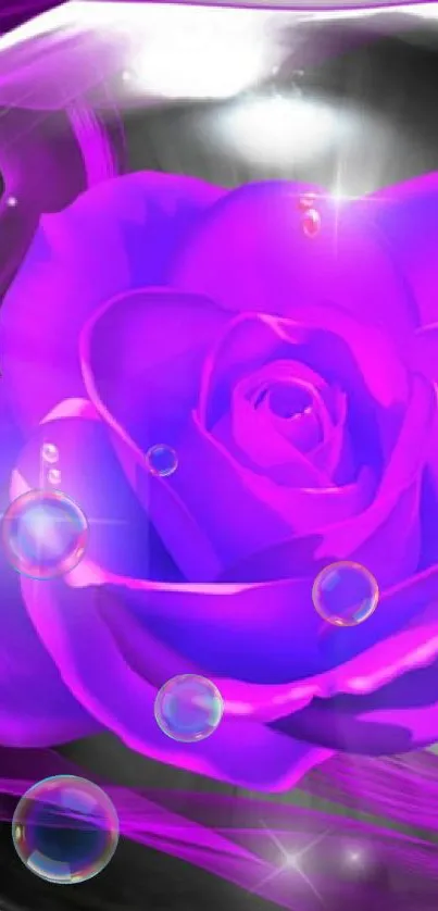 Purple rose with sparkling swirls in a mystical bubble.