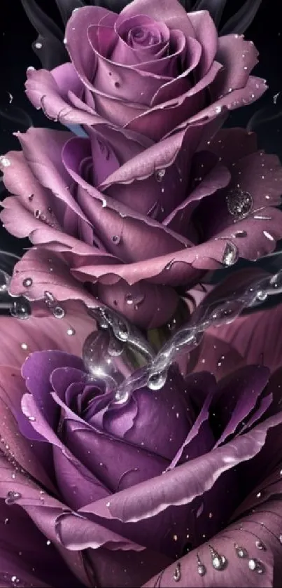 Digital art of a purple rose with water droplets.