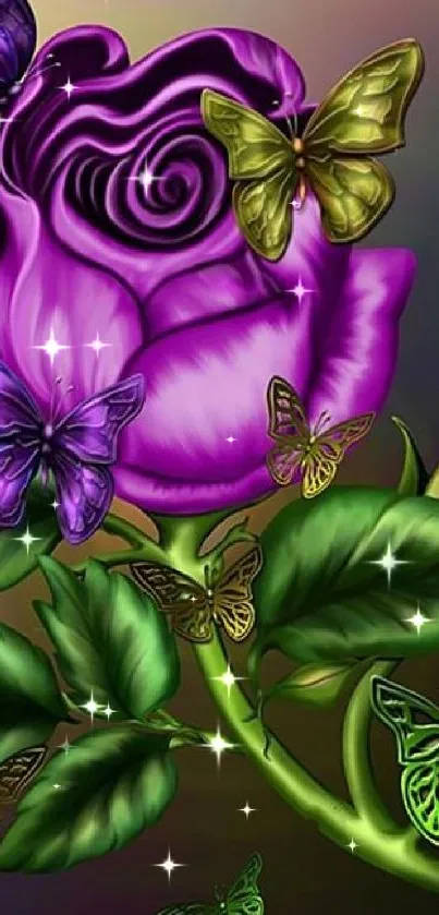 Purple rose with butterflies mobile wallpaper.