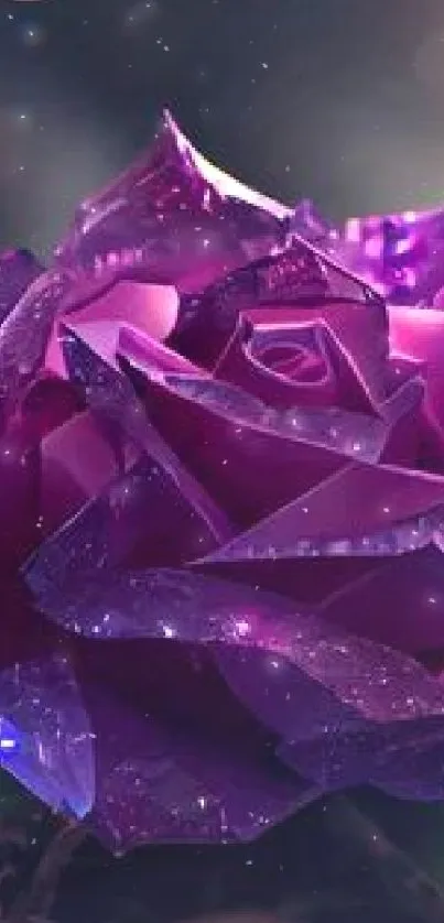 Purple rose with sparkling details in a mesmerizing night setting.