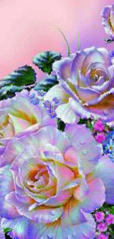 Purple roses and pink gradient mobile wallpaper.