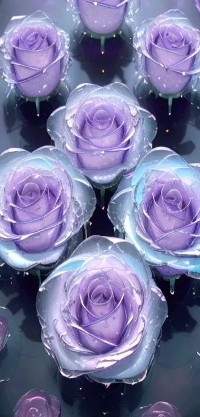 Mobile wallpaper with dewy purple roses.