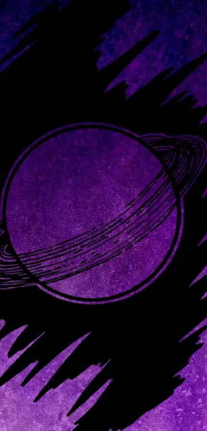 Abstract purple wallpaper with Saturn planet design.