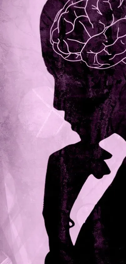 Purple silhouette with brain illustration art wallpaper.