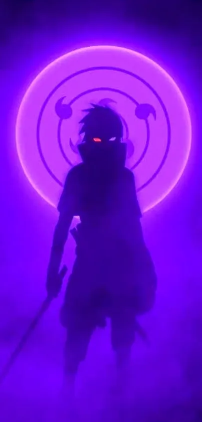 Mystical purple silhouette anime-style mobile wallpaper.