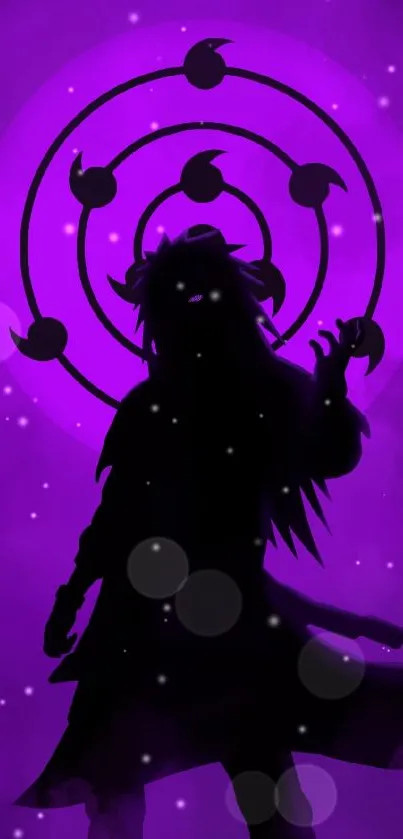 Purple silhouette of a ninja with an artistic background.