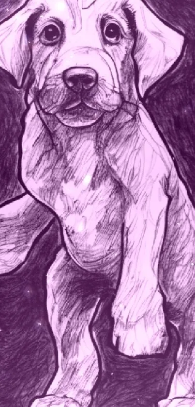 Purple sketch of a puppy on mobile wallpaper.