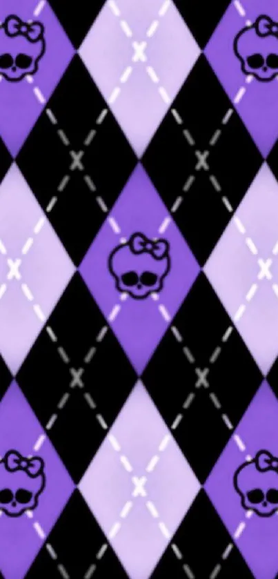 Purple argyle skull pattern phone wallpaper.