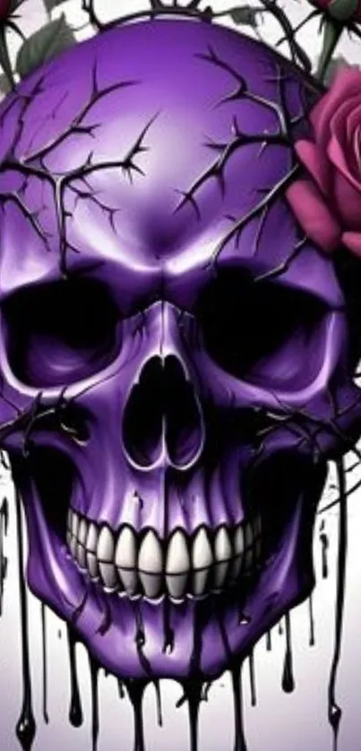 Purple skull with roses dripping black ink.