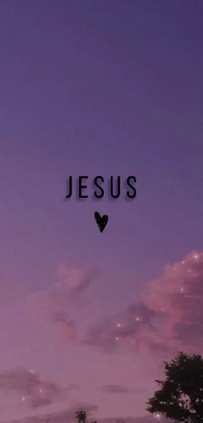 Purple sky wallpaper with "Jesus" text and heart.