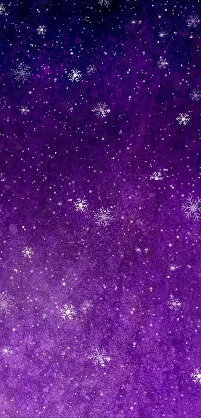 Elegant purple wallpaper with snowflakes and a starry night sky.