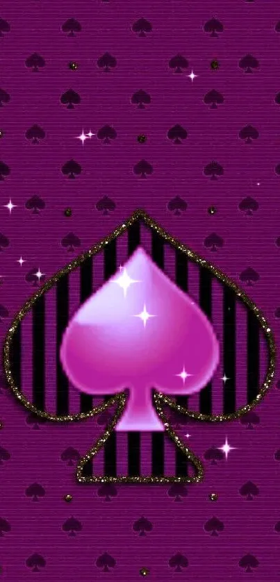 Purple spade pattern wallpaper with bold design and decorative elements.