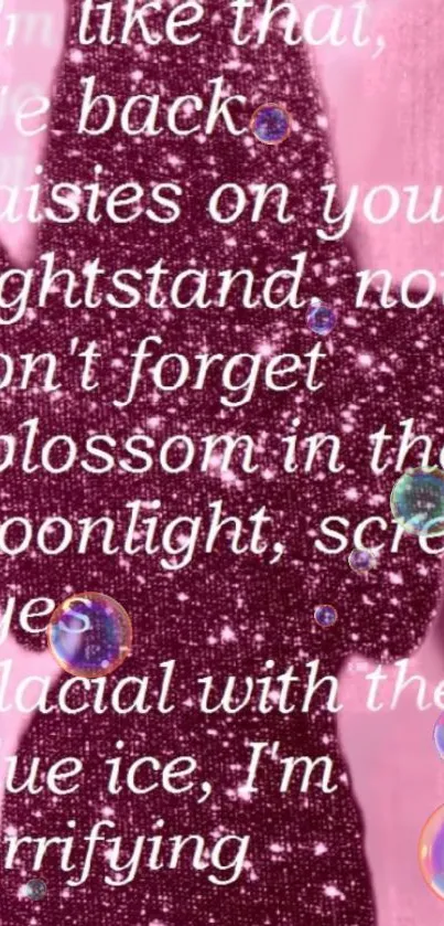 Purple sparkle silhouette with cosmic text on wallpaper.