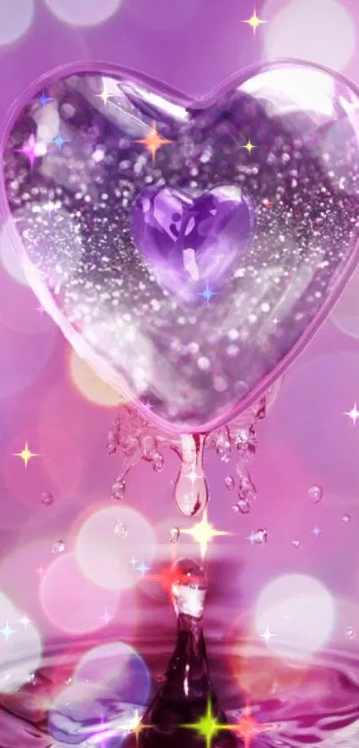 Purple heart with sparkles and bokeh effect wallpaper.