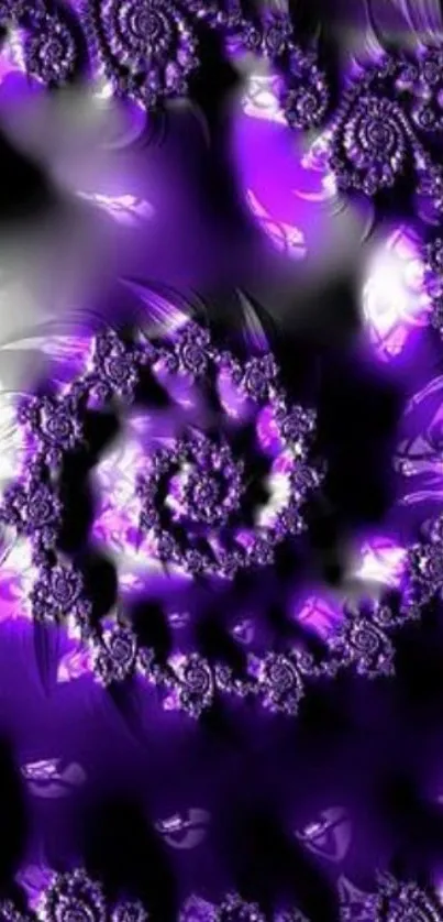 Purple spiral fractal art wallpaper with abstract design.