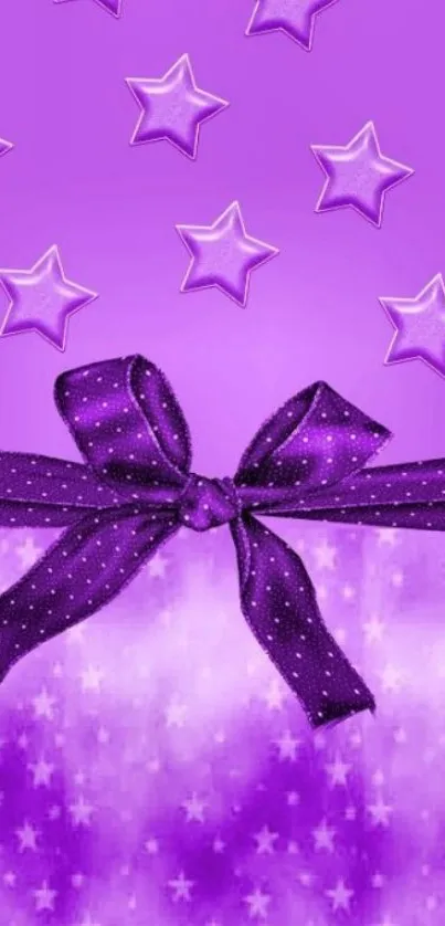 Purple wallpaper with stars and a bow design.