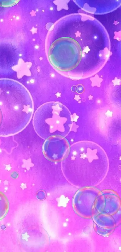 Purple wallpaper with stars and bubbles.