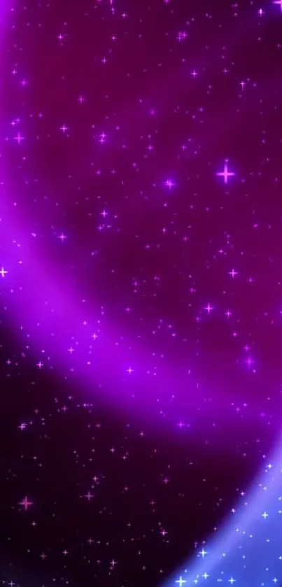 Purple galaxy wallpaper with starry sky and nebula design.