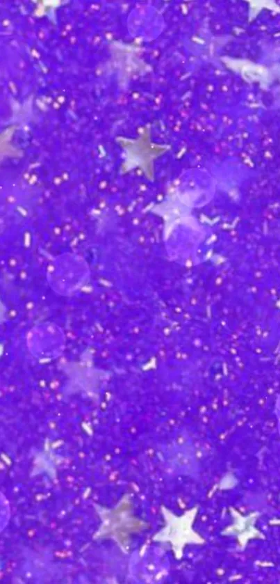 Vibrant purple wallpaper with glittering stars and sparkles.