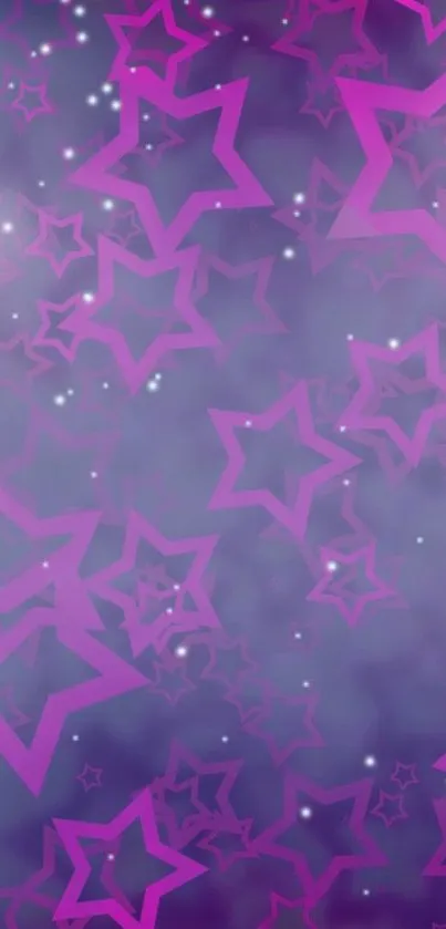 Vibrant purple star-patterned wallpaper with glowing cosmic elements.