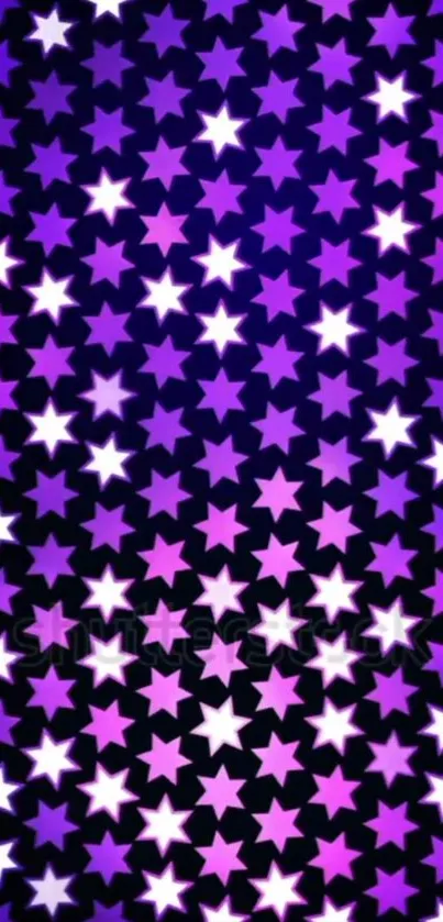 Purple and white stars forming a vibrant pattern on a dark background.