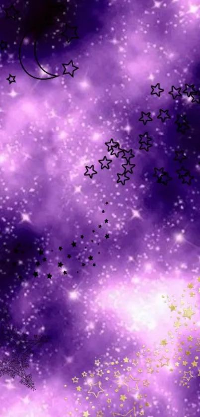 Purple galaxy wallpaper with stars and cosmic design.