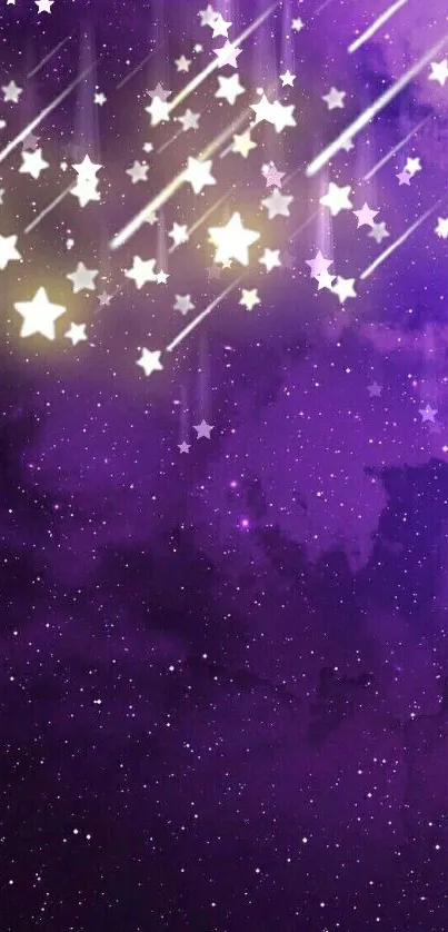 Purple starry night wallpaper with luminous stars