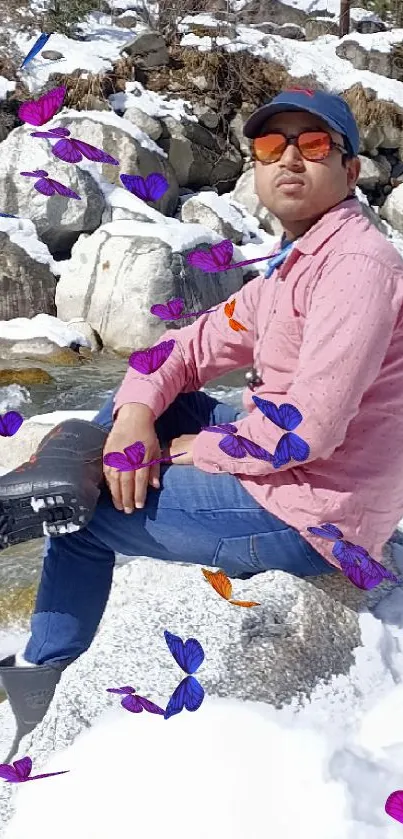 Purple Sunglasses Snow Live Wallpaper