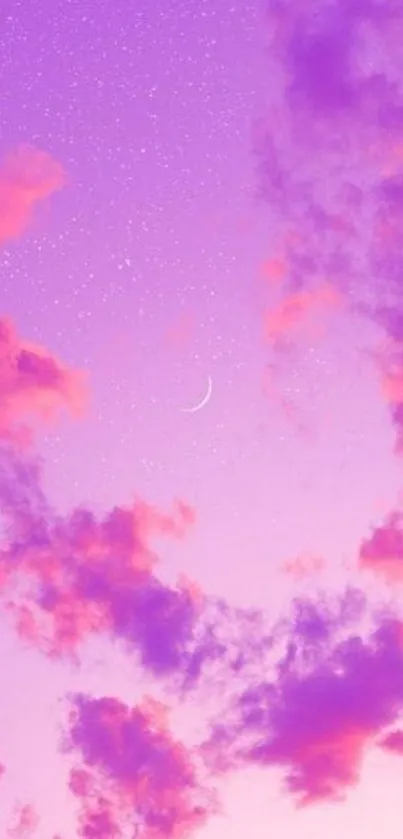 Purple sunset sky with clouds and stars wallpaper.