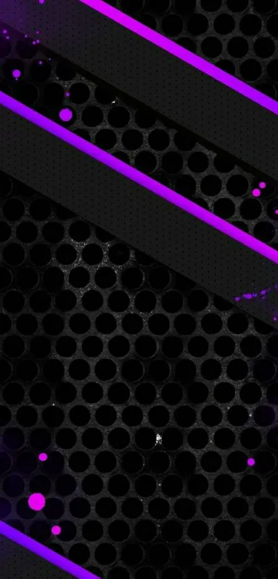 Purple tech-themed mobile wallpaper with grid and light effects.