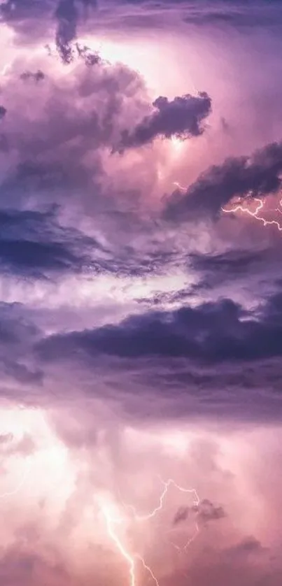 Vivid purple sky with lightning and clouds.