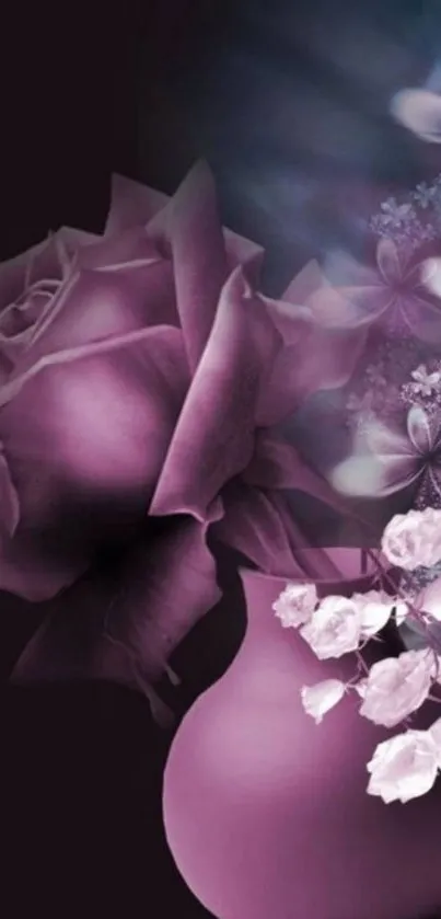 Purple vase and floral design in artistic mobile wallpaper.