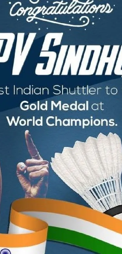 PV Sindhu celebrates gold medal win with flag.