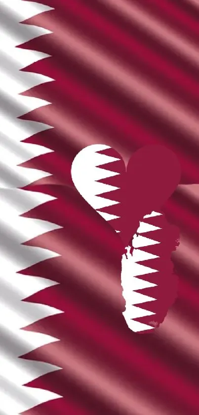 Qatar flag on green leaf wallpaper, maroon and white colors.